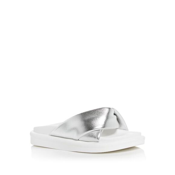 AQUA Shoes - AQUA Womens Silver Ryle Round Toe Platform Slip On Slide Sandals Shoes 9 M
